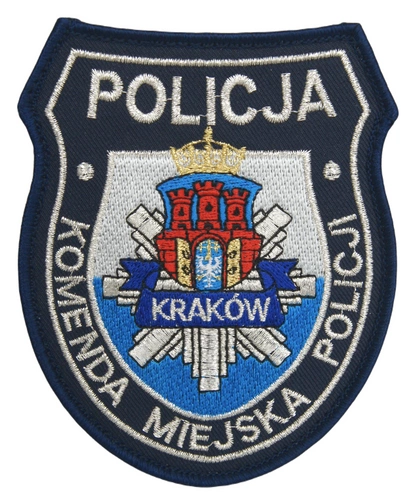 Emblemat Policji - Komenda Miejska Policji, KMP KRAKÓW - biało - niebieski